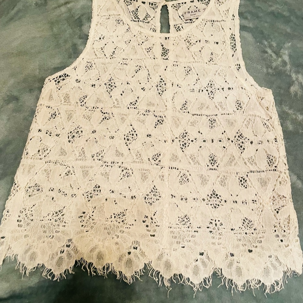 White floral sleeveless top, size small, $25
